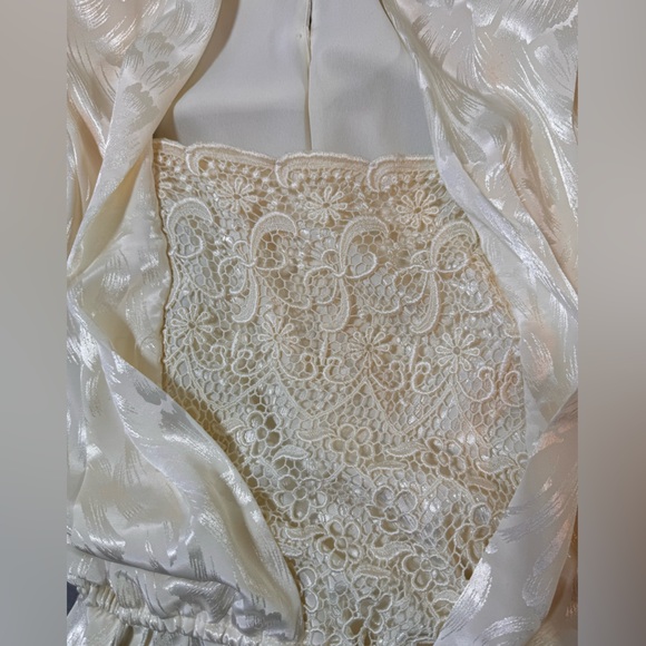 In The Mood Vintage Lace Pleated Ivory Dress Size 10 Long Sleeve 80's 90’s - Picture 10 of 16